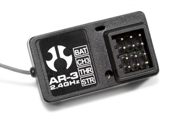 3-CHANNEL 2.4GHz RECEIVER The AR-3 2.4 GHz receiver uses no crystals so you'll experience worry free driving with no frequency conflicts. This lightweight, compact, and bind button equipped receiver with LED indicator makes setup easy!