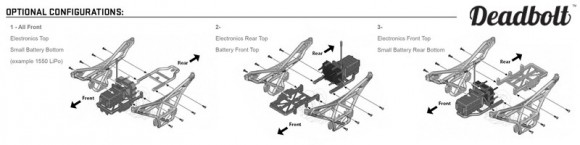 ADJUSTABLE BATTERY TRAY The battery tray and electronics mount are easily adjustable for a number of configurations - battery in the rear, in the forward position, upside down, etc. Each of these adjustments allow you to setup your AX10™ for the best possible handling.