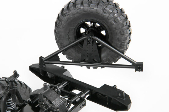 REAR BUMPER W/SWING OUT CARRIER The Poison Spyder Rock Brawler rear bumper includes a realistic swing out tire carrier and quick release spinner for mounting the spare tire, two hooks for connecting D Rings and two holes for LED lights (LED lights not included - optional AX24257 Simple LED Controller sold separately).