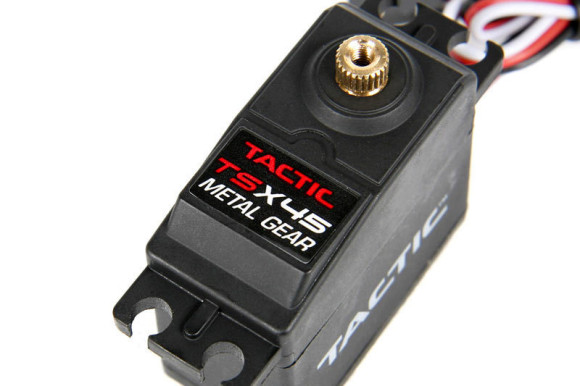 METAL GEAR TACTIC SERVO, 151 oz-in, WATER RESISTANT The included Tactic TSX45 metal gear servo is rated at 151 oz-in of torque for massive turning power and dual ball bearings provide smooth and precise movement for the metal gear train.